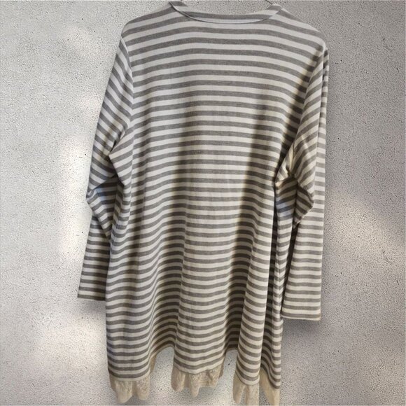 Women's LOGO Sweater Cardigan Size 3X Shell Buttons Gray White Lace V-Neck Hi Lo - Picture 4 of 6